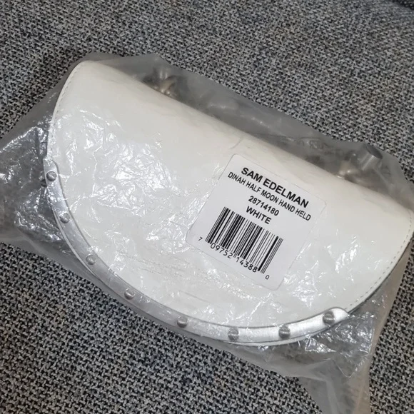 Sam Edelman Dinah Half Moon Handheld/Crossbody Small Bag White w/Silver Hardware - Picture 16 of 16